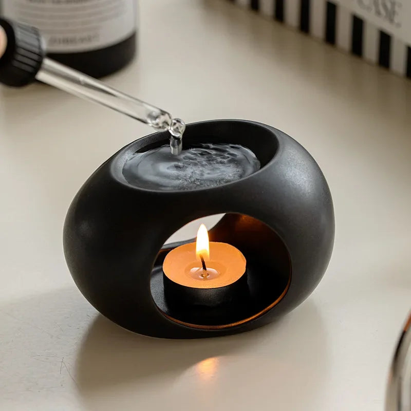Black Ceramic Candle Oil Burner – Minimal Aromatherapy Ritual